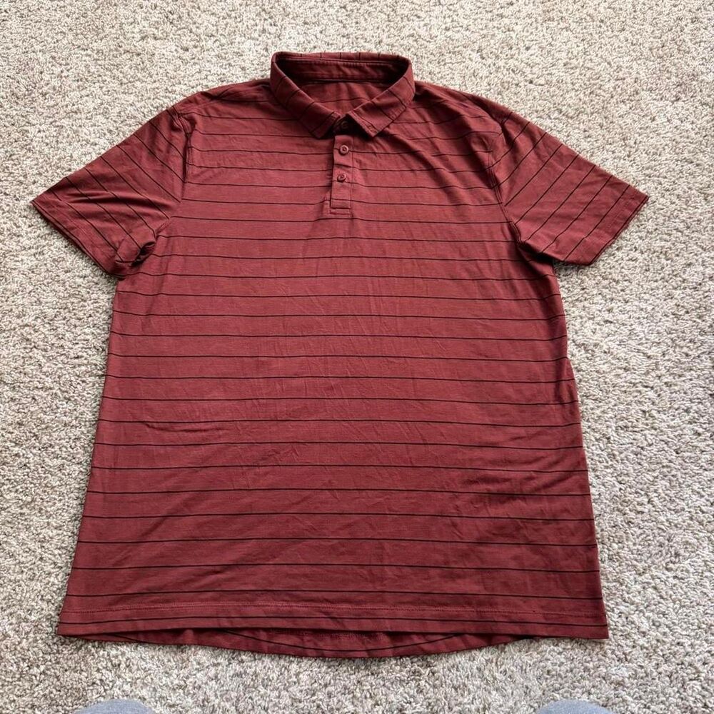 Lululemon Polo Shirt Mens Medium Striped Performance Short Sleeve Athletic Golf
